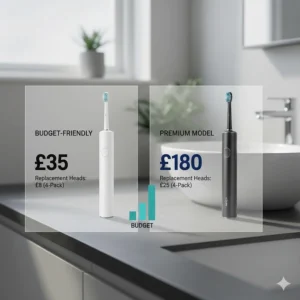 A comparison chart showing the price difference between affordable electric toothbrushes and high-end models in GBP.