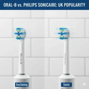 A side-by-side comparison of oscillating-rotary and sonic toothbrush heads, the two most popular technologies recommended by dental professionals in the UK.
