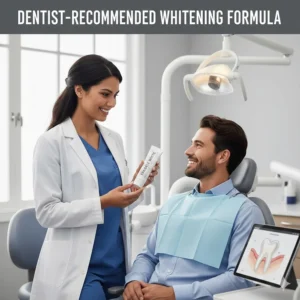 A professional dental setting illustrating the benefits of dentist-approved teeth whitening at home.