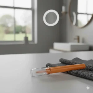A single interdental brush with its protective travel cap on, highlighting portable oral hygiene for commuting or holidays.