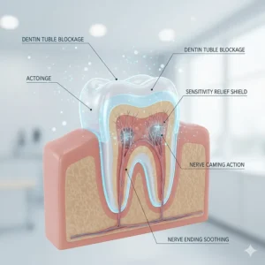 High-detail image of a toothbrush and sensitive whitening toothpaste, highlighting a professional dental care routine suitable for the UK market.