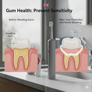 Illustration showing how gentle electric brushing helps manage tooth sensitivity and protects the gum line.