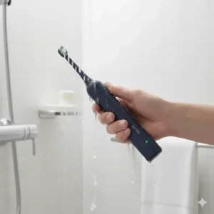 A fully waterproof electric toothbrush, a convenient feature for busy UK mornings or showering in hotels.