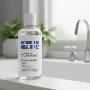 Close-up of a product label highlighting alcohol-free ingredients suitable for sensitive British palates.