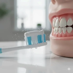 Illustration of a soft-bristled toothbrush and gentle toothpaste for sensitive, receding gums.
