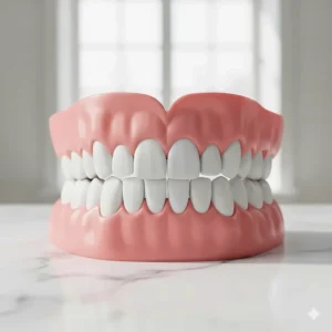 Illustration of healthy, firm pink gums after using specialist toothpaste for gum disease.