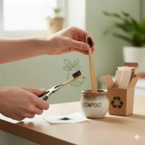 A guide on how to dispose of an eco friendly toothbrush by removing nylon bristles before composting the handle.