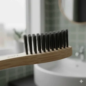 Detailed view of soft, BPA-free bristles on an eco friendly toothbrush designed for sensitive gums.