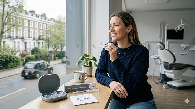 Professional custom teeth whitening trays and bespoke gel kit provided by a UK dental practice. custom teeth whitening trays