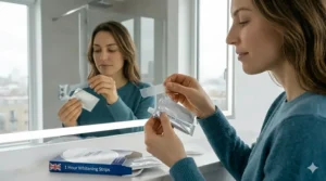 Close-up illustration of the no-slip grip technology that keeps 1 hour whitening strips in place during the treatment.