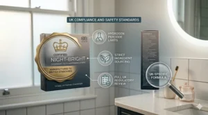 A graphic highlighting UK compliance and safety standards with a certified quality assured badge on the product packaging.