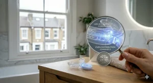 Illustration of a British quality seal ensuring the fast teeth whitening kit meets UK safety regulations and standards.