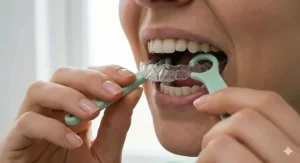 Alt text for image 4: Diagram showing how using a tool prevents the need for putting fingers in the mouth to remove braces.