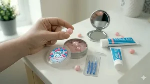 Blue bubblegum-flavoured wax designed to make wearing braces more comfortable for children.