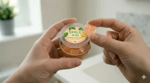 Semi-transparent flavoured wax being applied to ceramic braces for a discreet look.