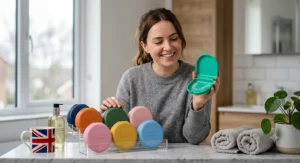 A durable, high-quality colourful retainer case shown open, highlighting the secure, protective inner lining for orthodontic appliances. colourful retainer cases