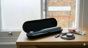 Alt text for image 7: An illustration featuring a large, clear 2-minute digital timer display prominently featured on the toothbrush body, ensuring an optimal clean for fixed appliances.