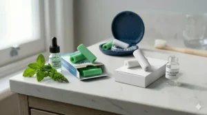 Comparison of standard unflavoured chewies versus the green mint flavoured Invisalign variety.