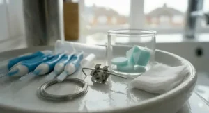 Alt text for image 9: A medical illustration showing how regular use of toothpaste for braces prevents permanent white spot lesions during orthodontic treatment.