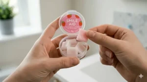 A pack of pink strawberry-flavoured braces wax, a popular choice for UK teenagers with new tracks.