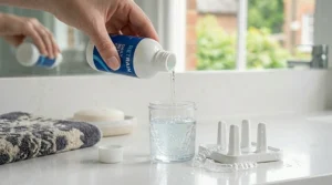 A flat-lay image of safe, non-abrasive ingredients used in high-quality retainer cleaning solutions.