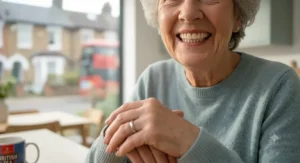 Illustration highlighting the improved stability and comfort provided by denture strips for lower dentures.
