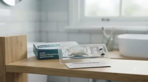 Complete contents of a UK emergency dental repair kit including the filling tube and metal applicator.