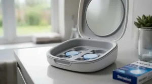 A premium denture case with mirror, designed for secure and hygienic storage of dental appliances.