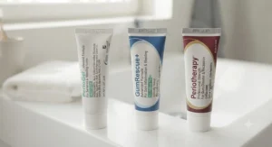 Line-up of popular antibacterial gum gels compared side by side for UK consumers.