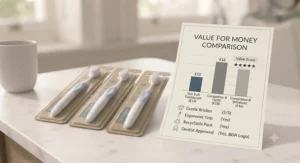 Infographic highlighting why this top-rated soft bristle toothbrush under £15 offers unbeatable value.