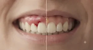 Visual representation of gum health improvement after using a targeted oral treatment gel.
