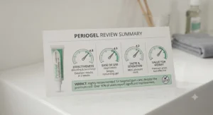 Infographic summarising the pros, cons, and performance scores of tested gum gels.