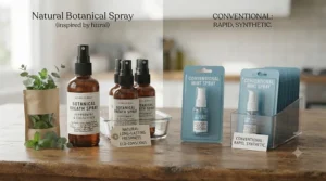 A compact natural breath spray tucked into a handbag, perfect for quick freshness on the London Underground or daily commutes.