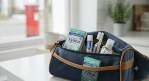 A comparative chart illustrating the dental health advantages of xylitol gum over standard sugar-sweetened chewing gum.