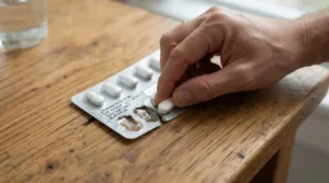 A person popping one of the best calcium and vitamin D tablets from a blister strip into their hand.