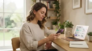 A fitness enthusiast checking daily nutritional goals on a smartphone before taking the best calcium supplements.