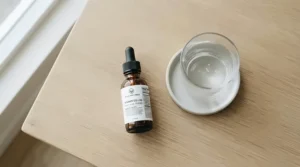Adult strength oral probiotics packaged as dental probiotics for adults on a wooden desk
