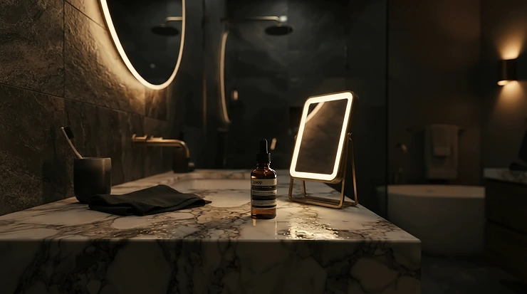 An adult incorporating dental probiotics for adults into their relaxing evening oral care routine